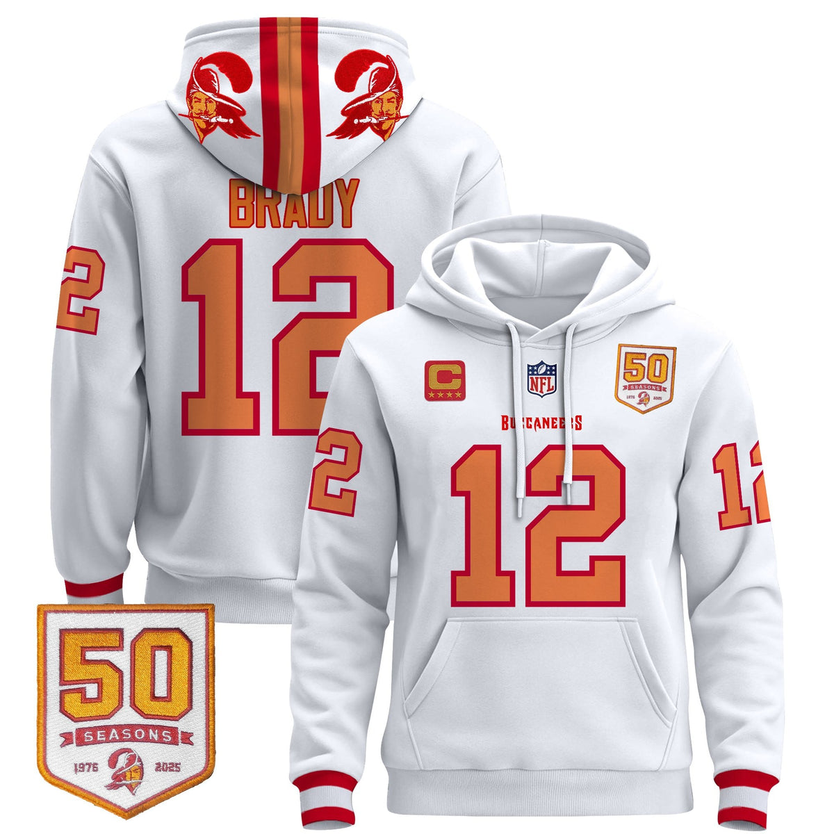 Men's Tampa Bay Buccaneers 50th Season Patch Premium Pullover Hoodie - All Stitched