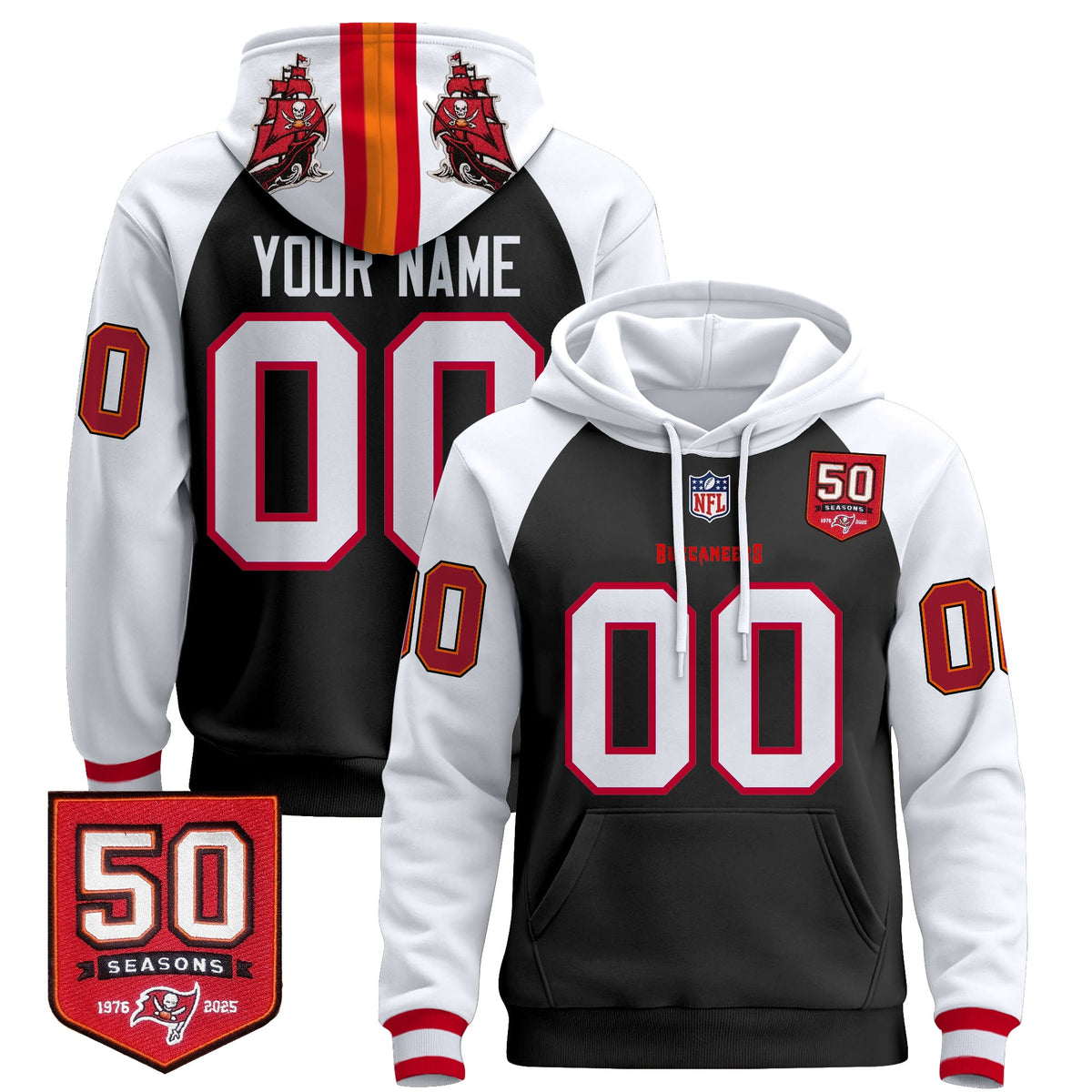 Tampa Bay Buccaneers 50th Season Patch Premium Custom Pullover Hoodie - All Stitched