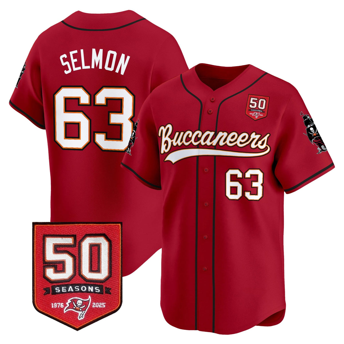 Men's Tampa Bay Buccaneers 50th Season Patch Vapor Baseball Jersey - All Stitched