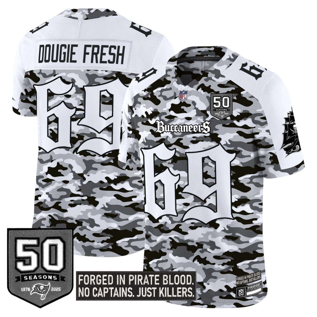 White Camo Tampa Bay Buccaneers 50th Seasons Patch Jersey - All Stitched