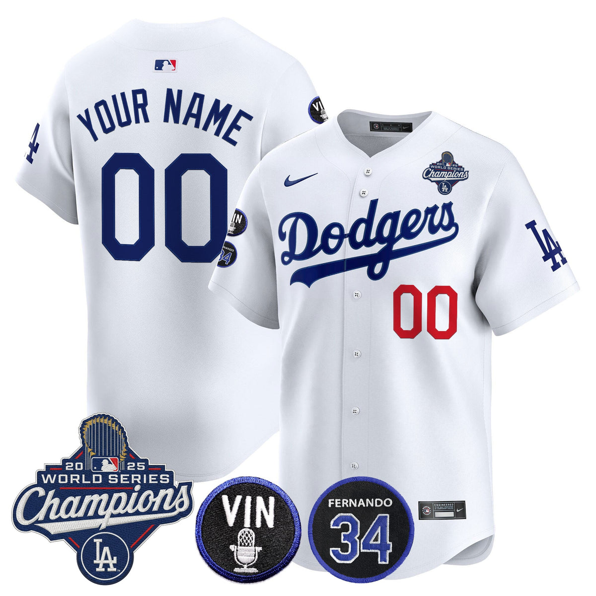 Dodgers 2025 World Series Champions Vapor Premier Limited Custom Jersey - Vin Scully & Fernando Patch - All Stitched