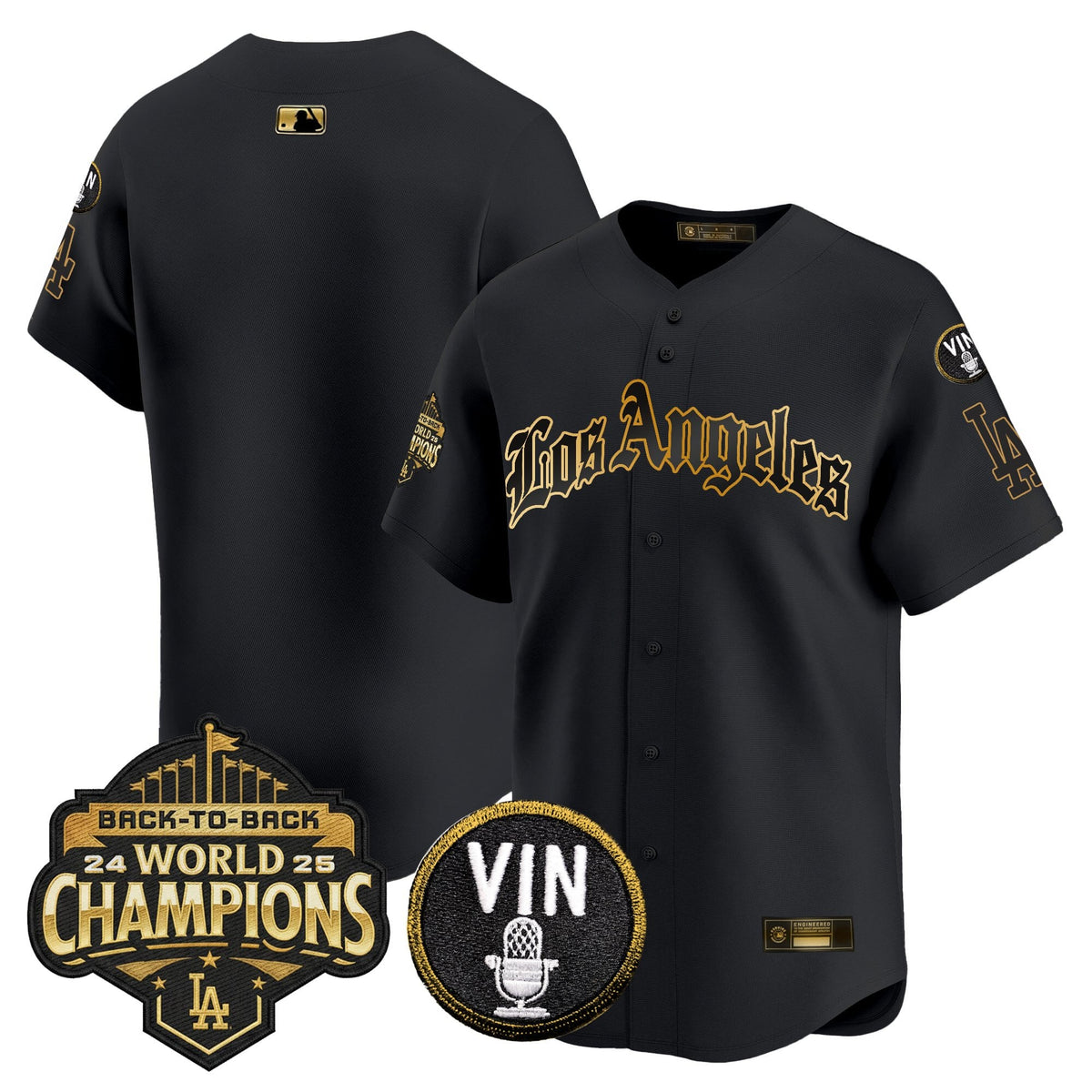 Men's Dodgers 2025 Back-To-Back Champions Vapor Premier Limited Jersey - LA Gothic Edition - All Stitched