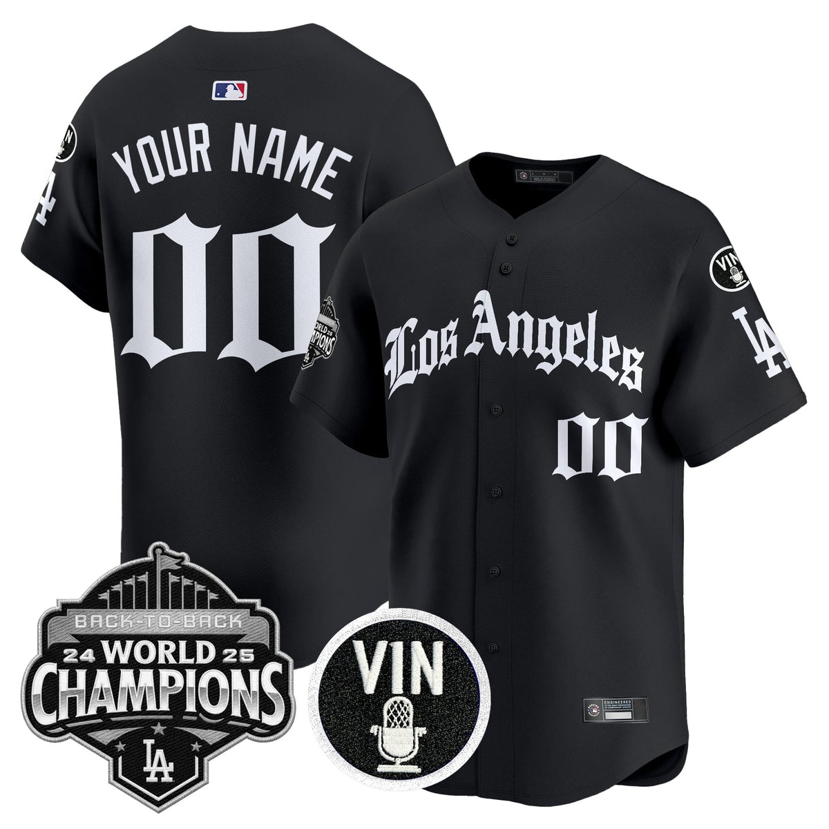 Dodgers 2025 Back-To-Back Champions Vapor Premier Limited Custom Jersey - LA Gothic Edition - All Stitched