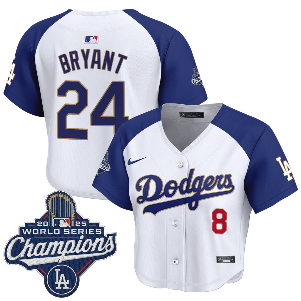 Women's Dodgers 2025 World Series Champions Patch Gold Trim Crop Top Baseball Jersey - All Stitched