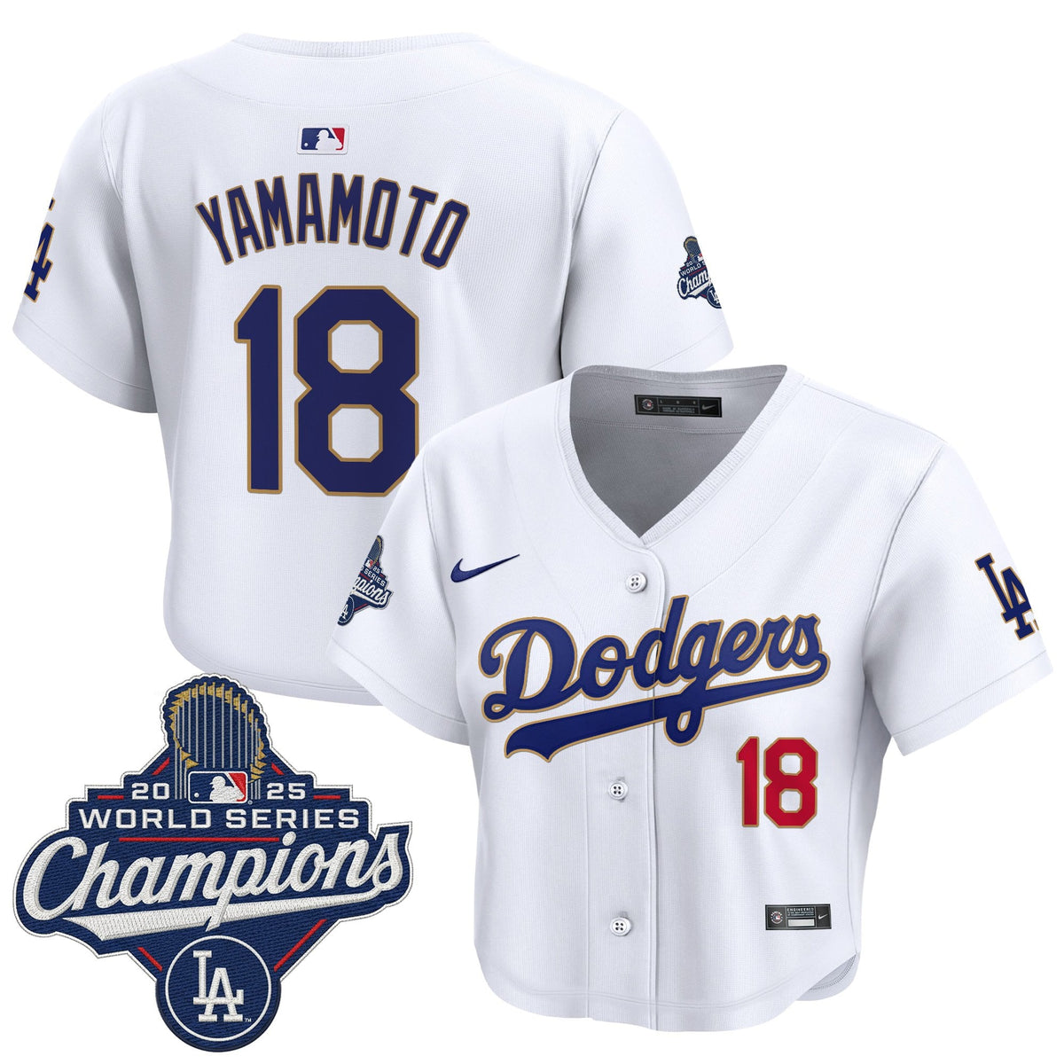 Women's Dodgers 2025 World Series Champions Patch Gold Trim Crop Top Baseball Jersey - All Stitched