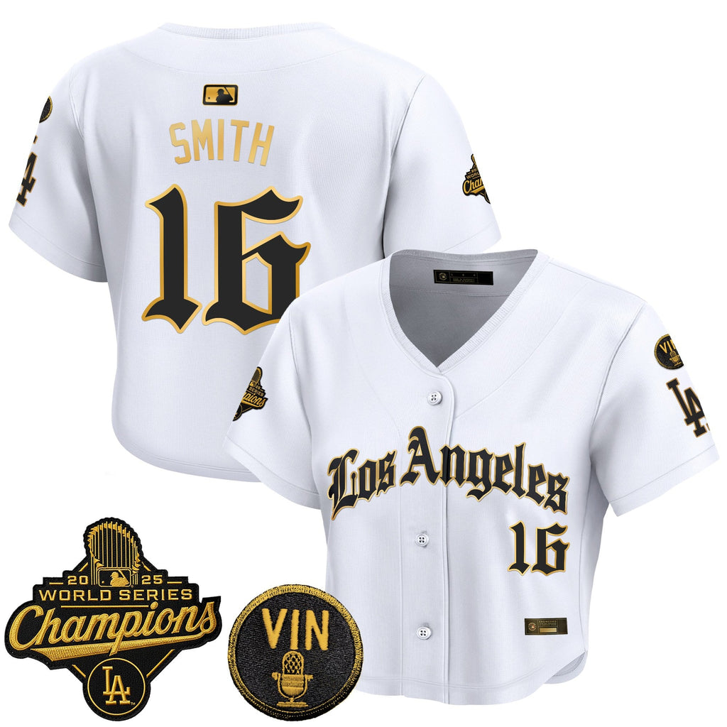 Women's Dodgers 2025 World Series Champions Crop Top Baseball Jersey - LA Gothic Edition - All Stitched