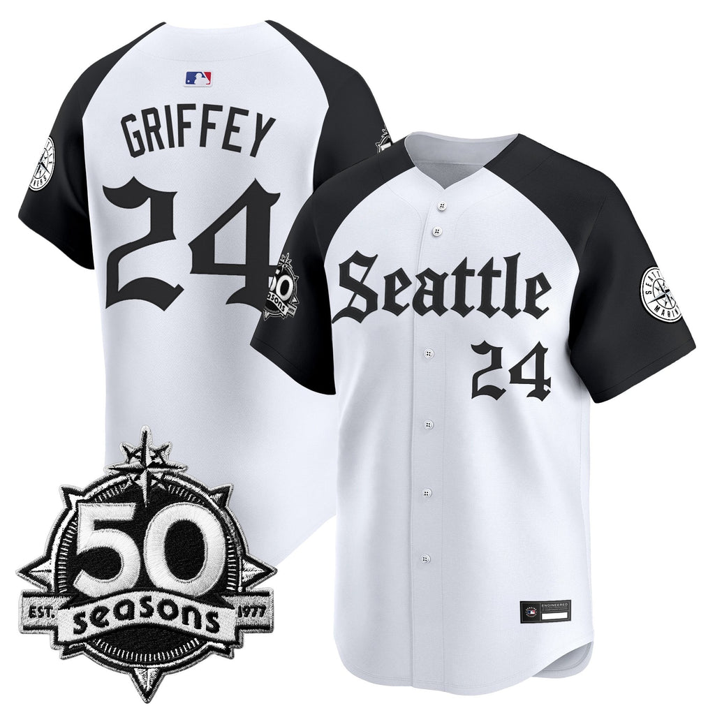 Men's Seattle Mariners 50 Seasons Patch Vapor Premier Limited Jersey - Gothic Edition - All Stitched
