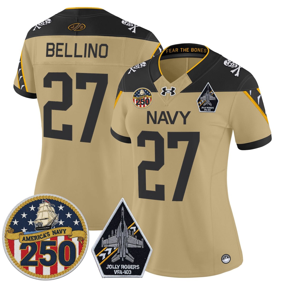 Women's Navy Midshipmen 'Jolly Rogers Edition' Vapor Limited Jersey - 250th Anniversary Patch - All Stitched