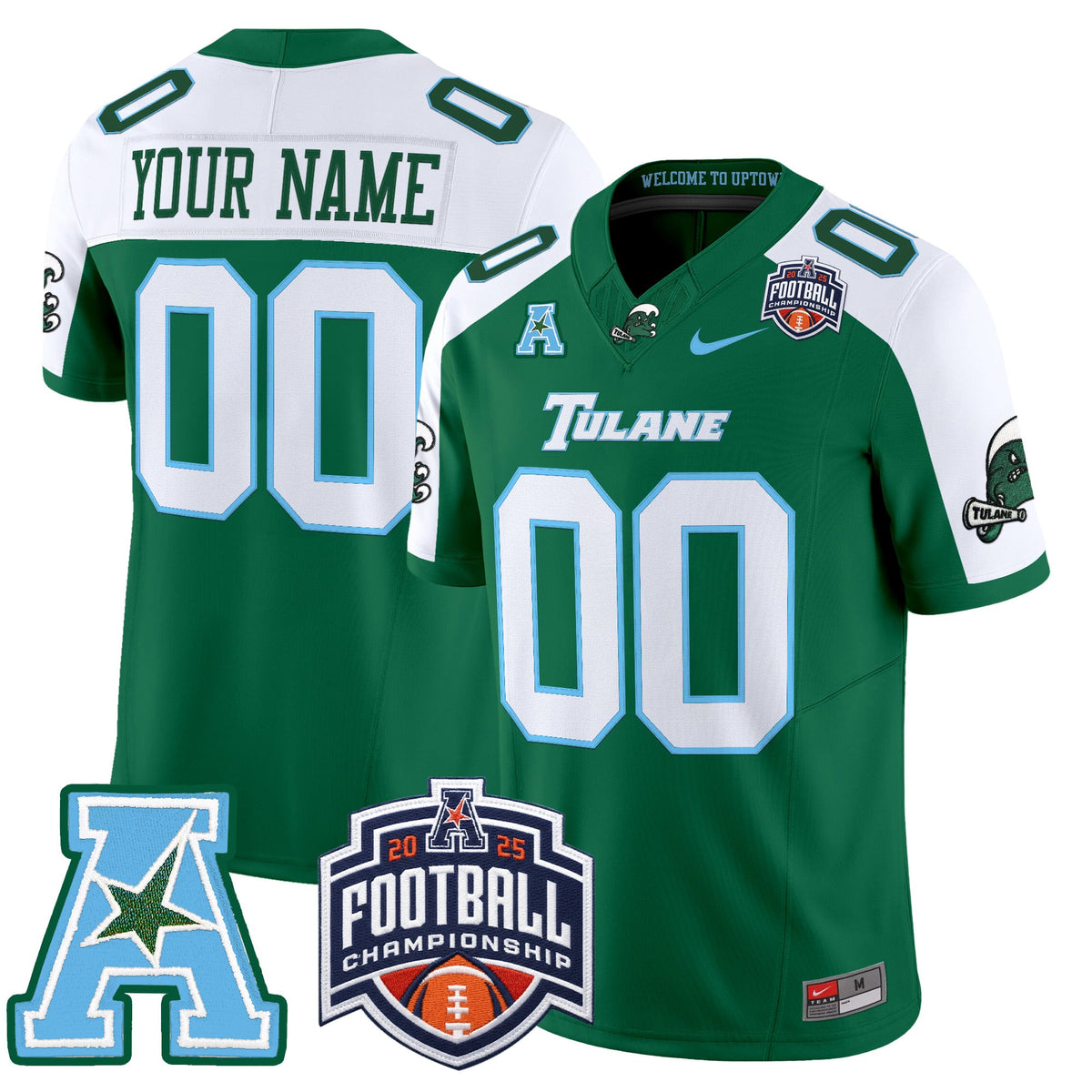 Tulane Green Wave 2025 AAC Championship Vapor Limited Custom Jersey - All Stitched