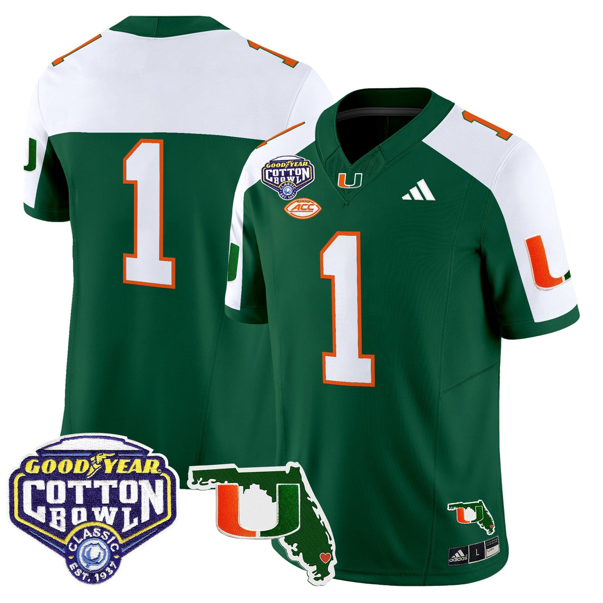 Men's Miami Hurricanes 2025 Cotton Bowl & Florida Patch Vapor Limited Jersey - All Stitched