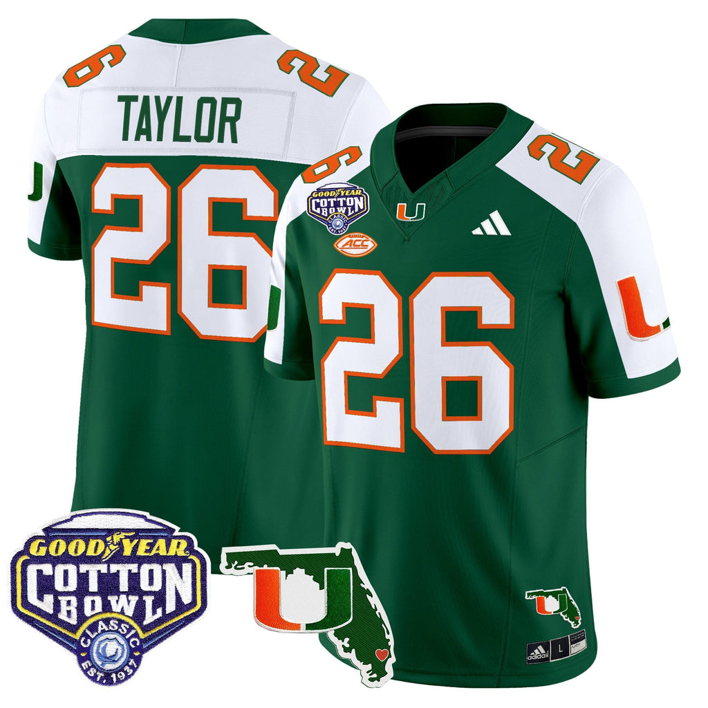 Men's Miami Hurricanes 2025 Cotton Bowl & Florida Patch Vapor Limited Jersey - All Stitched