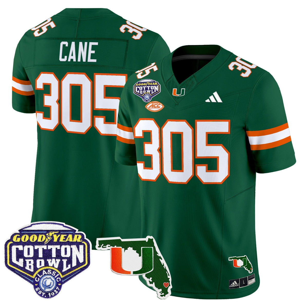 Men's Miami Hurricanes 2025 Cotton Bowl & Florida Patch Vapor Limited Jersey - All Stitched