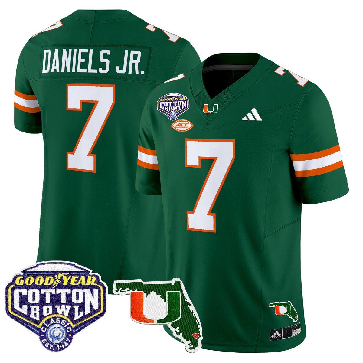 Men's Miami Hurricanes 2025 Cotton Bowl & Florida Patch Vapor Limited Jersey - All Stitched