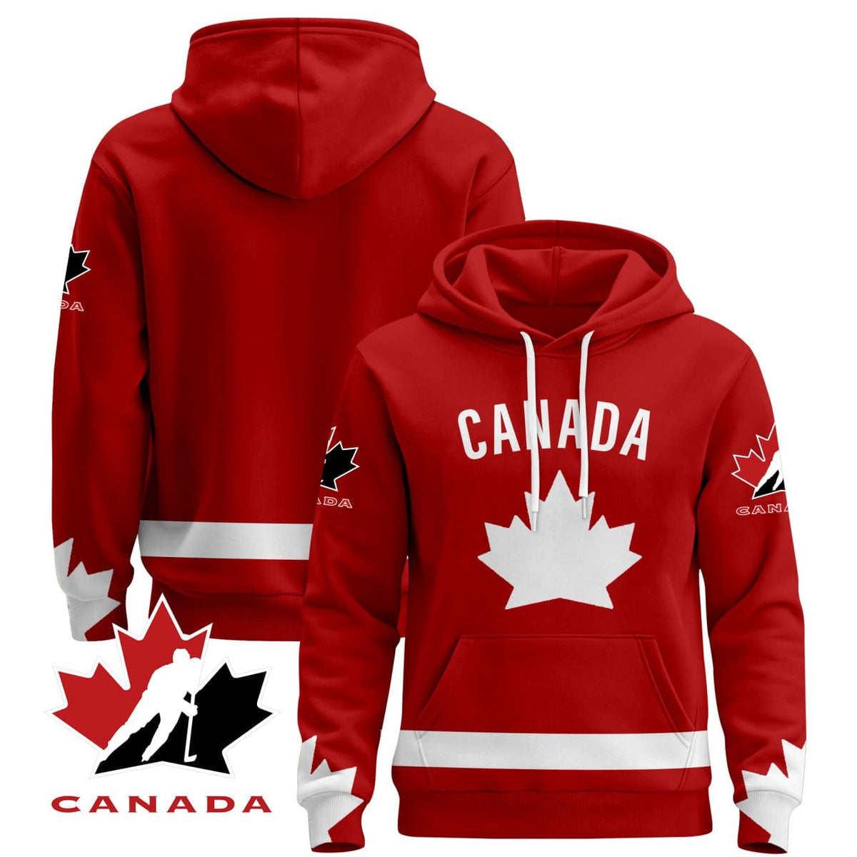 Red Canada Olympic Custom Pullover Hoodie - All Stitched