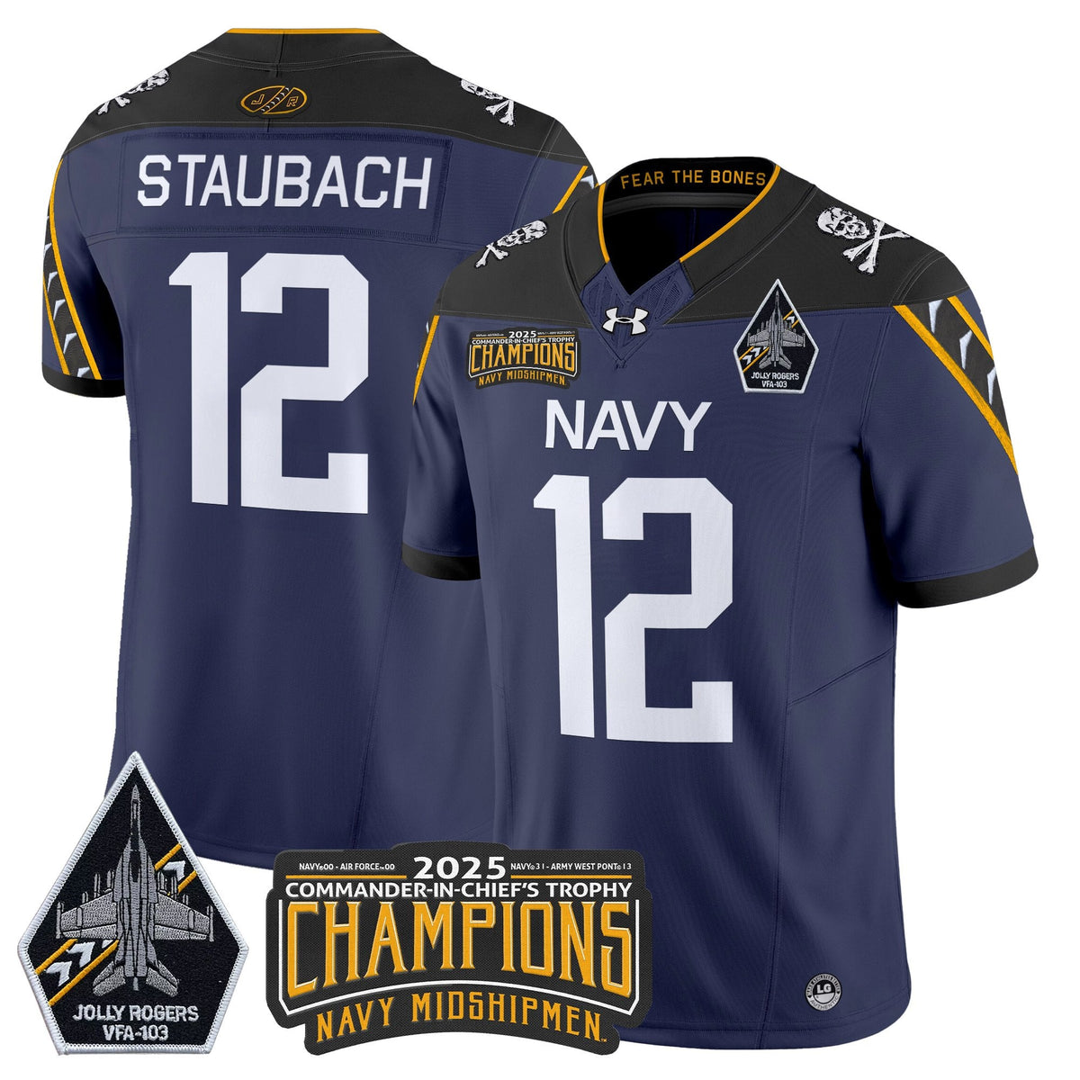 Men's Navy Midshipmen Jolly Rogers 2025 Commander-In-Chief's Trophy Champions Vapor Limited Jersey - All Stitched