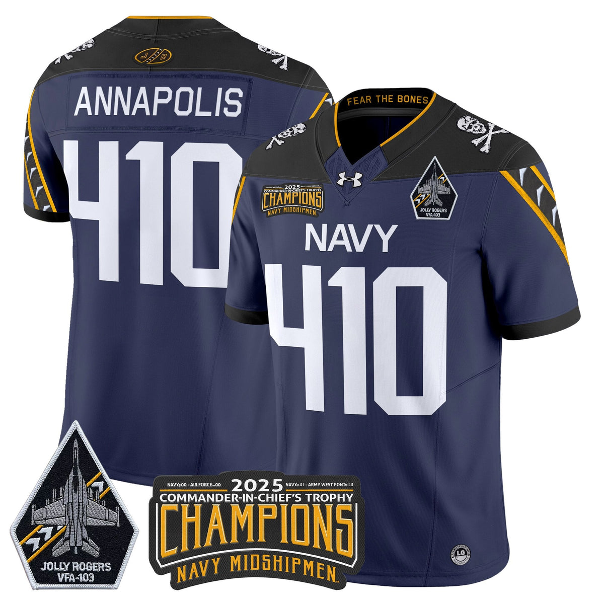 Men's Navy Midshipmen Jolly Rogers 2025 Commander-In-Chief's Trophy Champions Vapor Limited Jersey - All Stitched