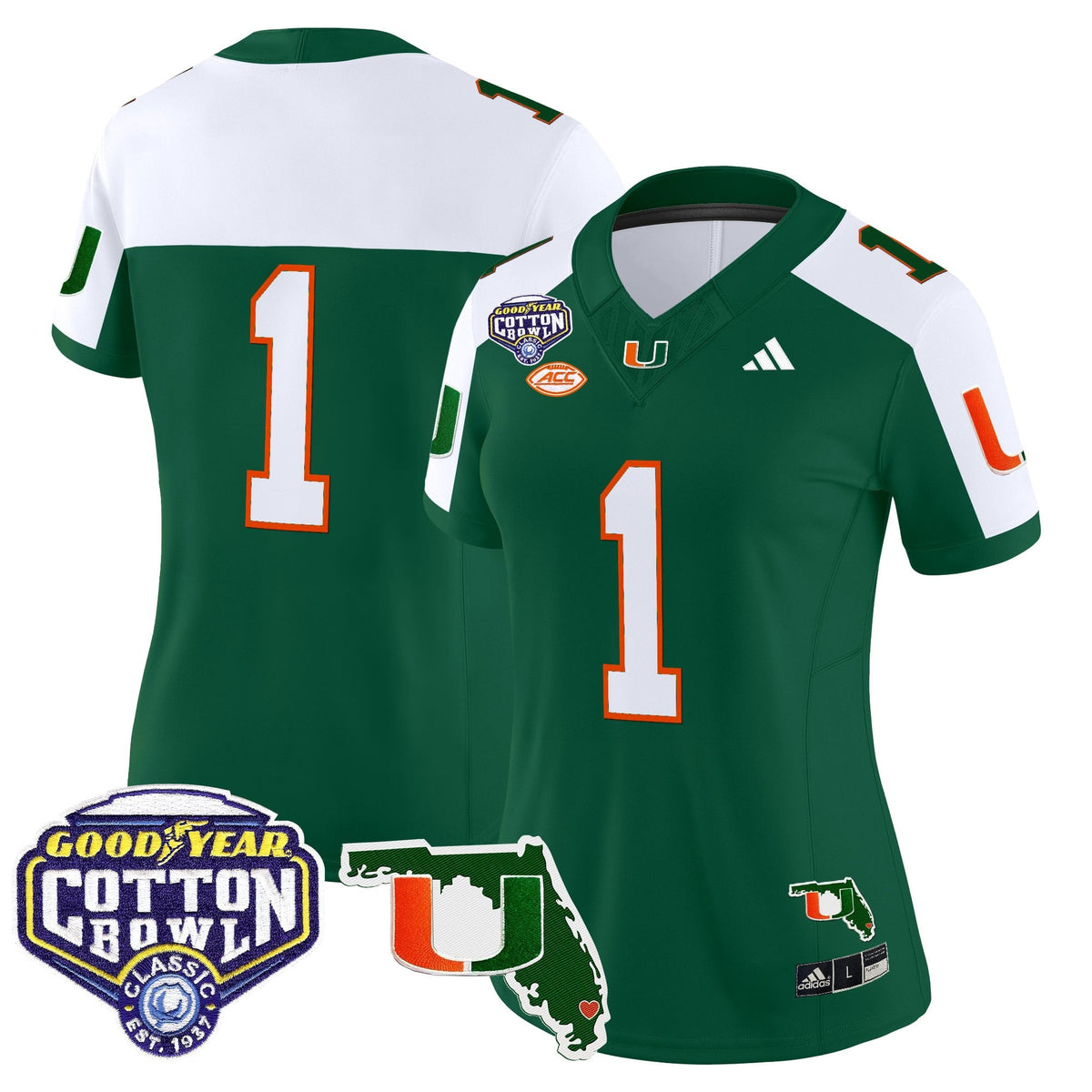 Women's Miami Hurricanes 2025 Cotton Bowl & Florida Patch Vapor Limited Jersey - All Stitched