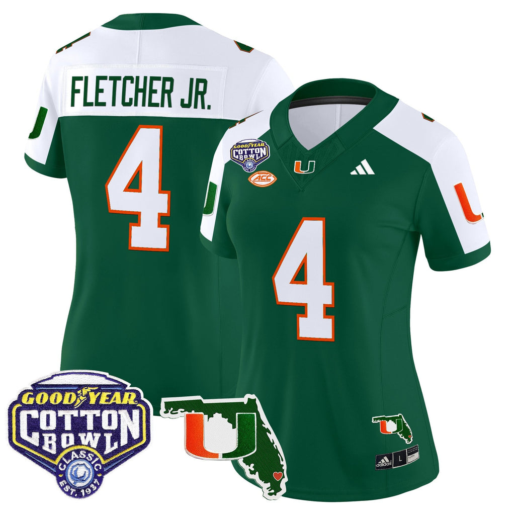 Women's Miami Hurricanes 2025 Cotton Bowl & Florida Patch Vapor Limited Jersey - All Stitched
