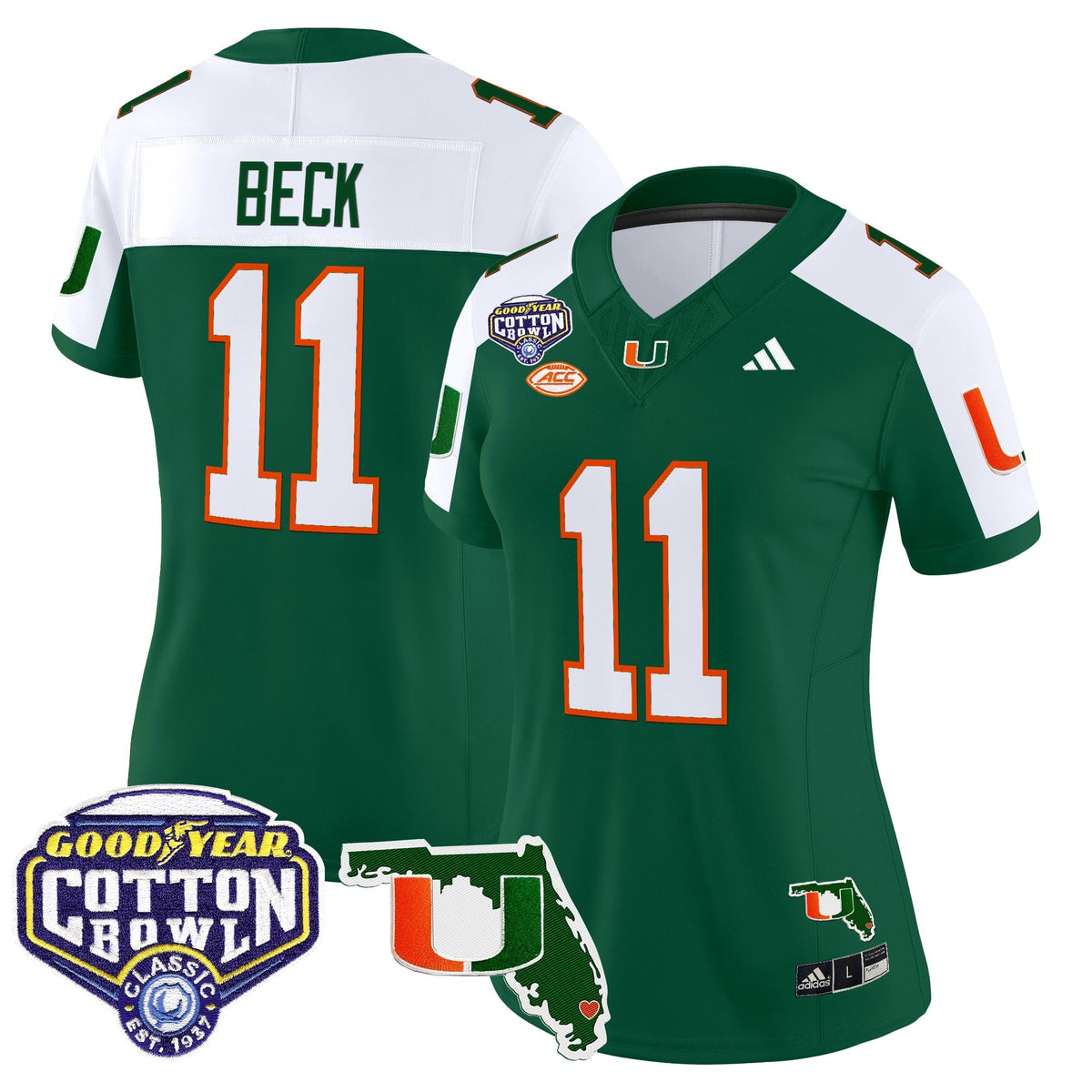 Women's Miami Hurricanes 2025 Cotton Bowl & Florida Patch Vapor Limited Jersey - All Stitched