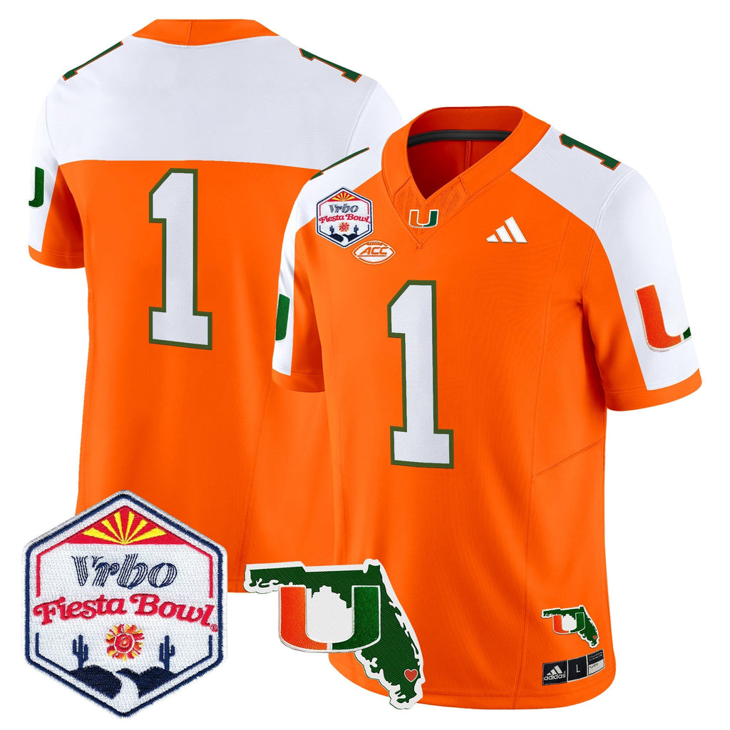Men's Miami Hurricanes 2026 The Fiesta Bowl & Florida Patch Vapor Limited Jersey - All Stitched