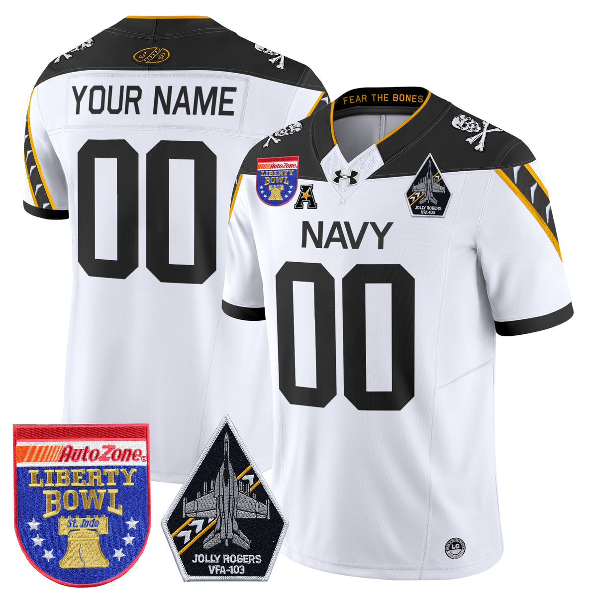 Navy Midshipmen 'Jolly Rogers Edition' Vapor Limited Custom Jersey - 2026 Liberty Bowl Patch - All Stitched