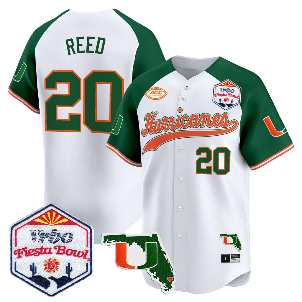 Men's Miami Hurricanes 2026 The Fiesta Bowl & Florida Patch Vapor Baseball Jersey - All Stitched