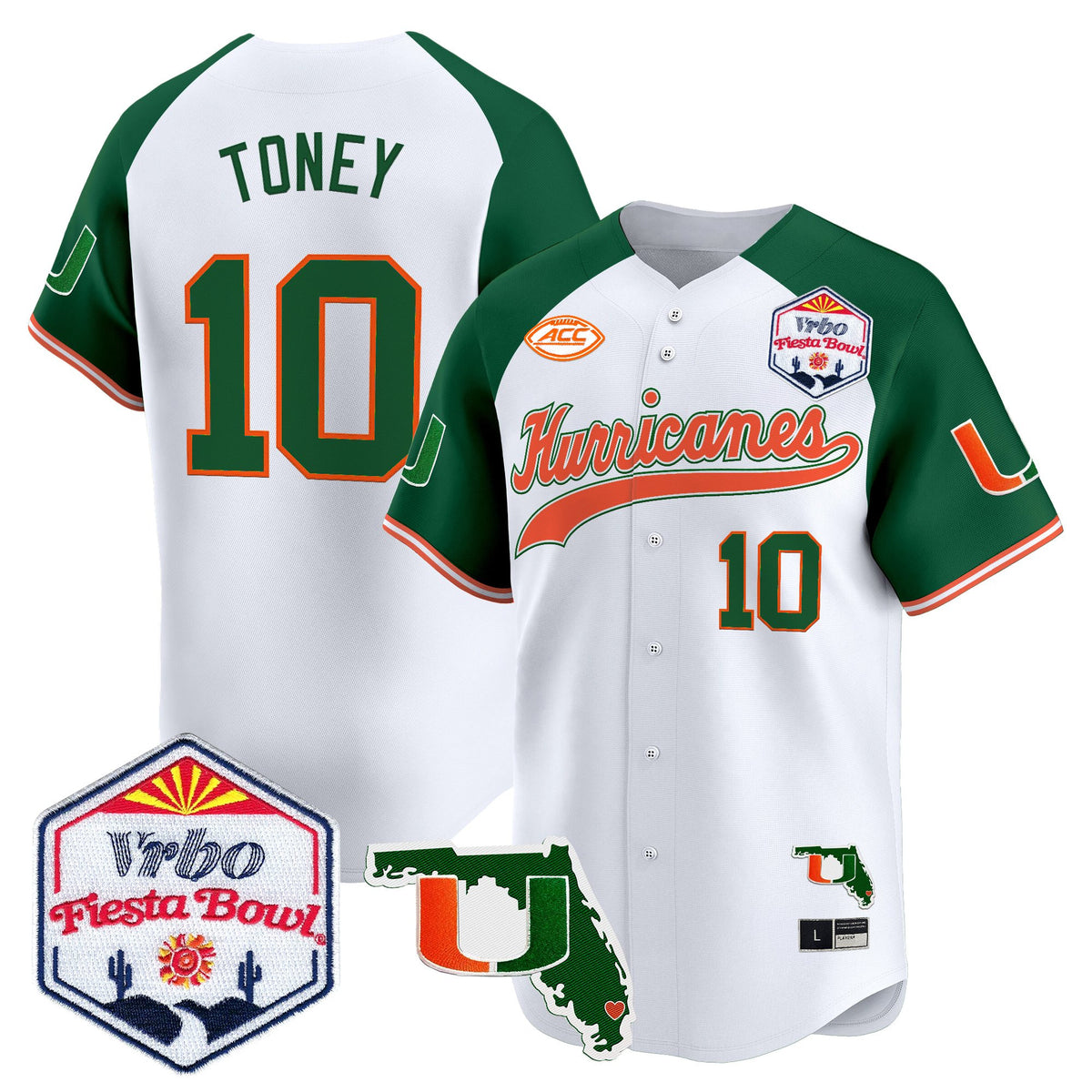 Men's Miami Hurricanes 2026 The Fiesta Bowl & Florida Patch Vapor Baseball Jersey - All Stitched