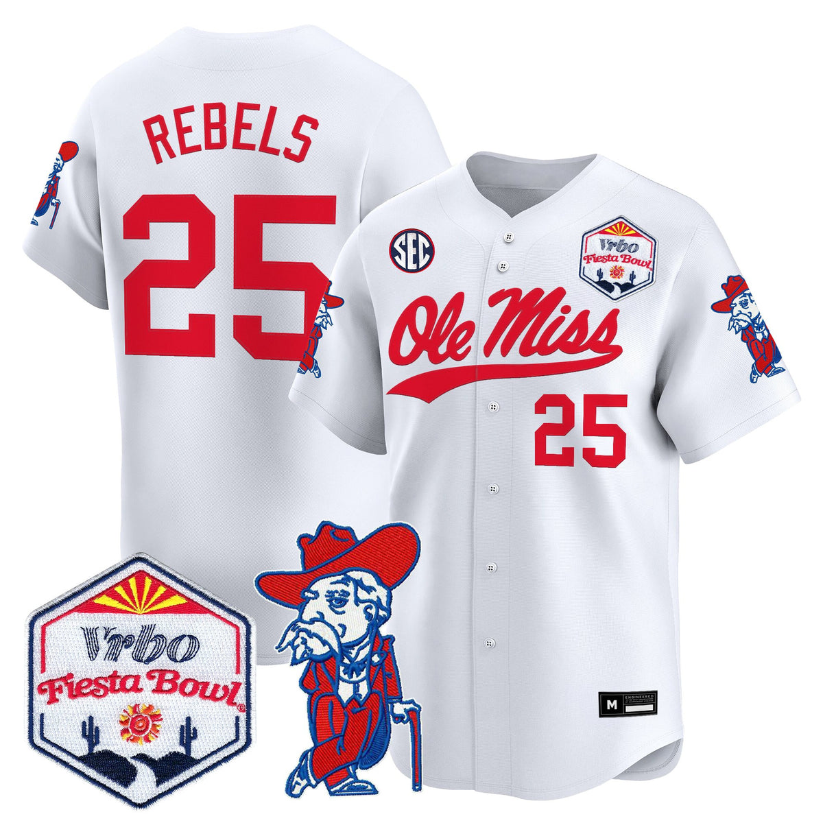 Men's Ole Miss Rebels 2026 The Fiesta Bowl Vapor Baseball Jersey - All Stitched