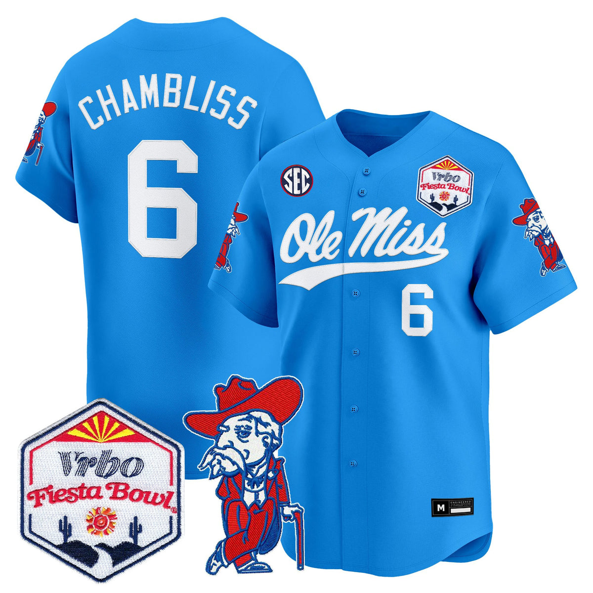 Men's Ole Miss Rebels 2026 The Fiesta Bowl Vapor Baseball Jersey - All Stitched