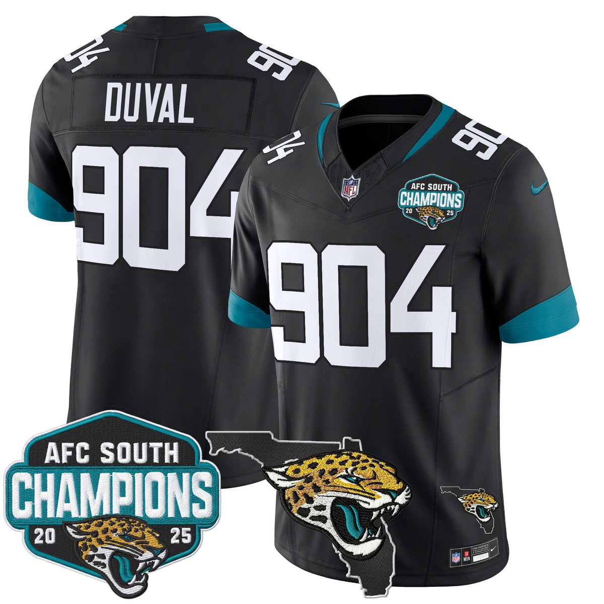Men's Jacksonville Jaguars 2025 AFC South Division Champions & Florida Patch Vapor Jersey - All Stitched