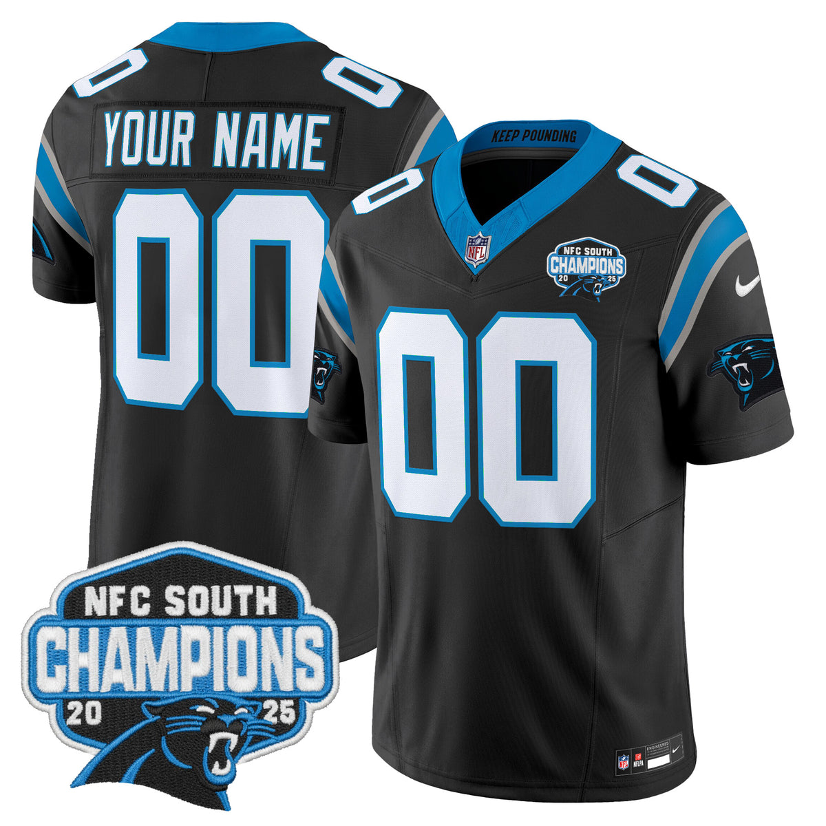 Carolina Panthers 2025 NFC South Division Champions Vapor Limited Custom Jersey - All Stitched