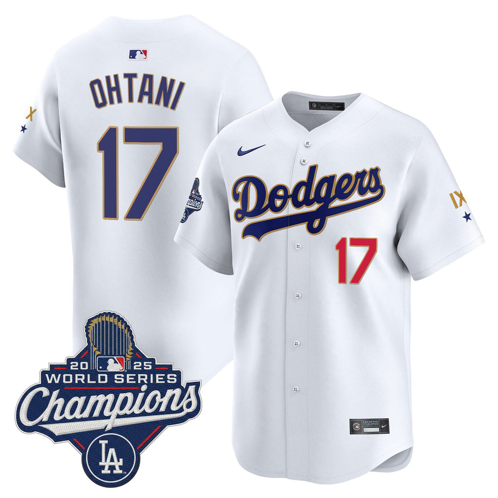 Men's Los Angeles Dodgers 9-Time Champions Gold Trim Vapor Premier Limited Jersey - All Stitched