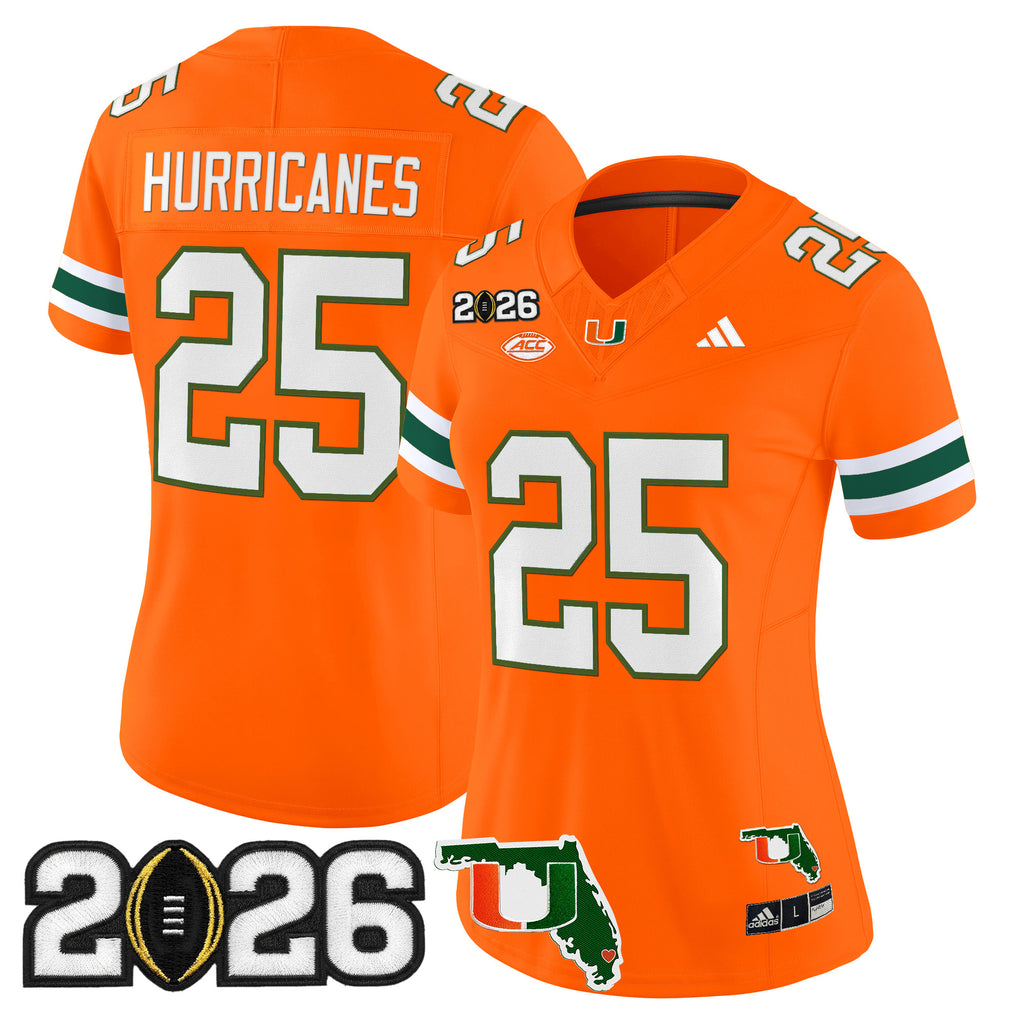 Women's Miami Hurricanes 2026 CFP Final & Florida Patch Vapor Limited Jersey - All Stitched