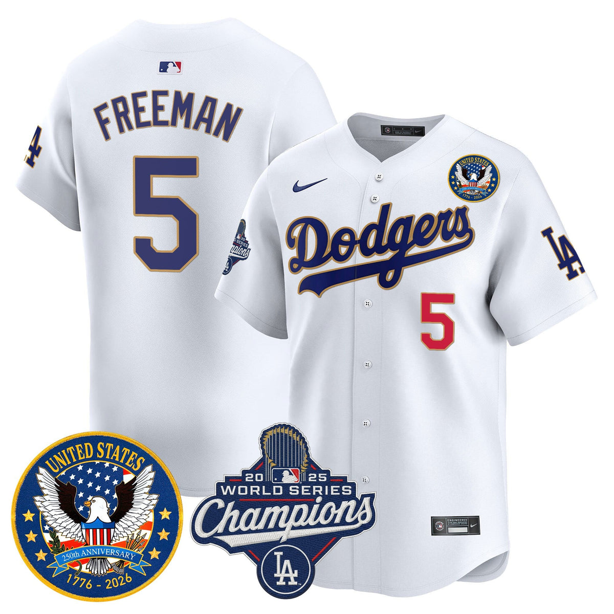 Men's Dodgers 2025 World Series Champions & America 250th Patch Vapor Premier Limited Jersey - All Stitched