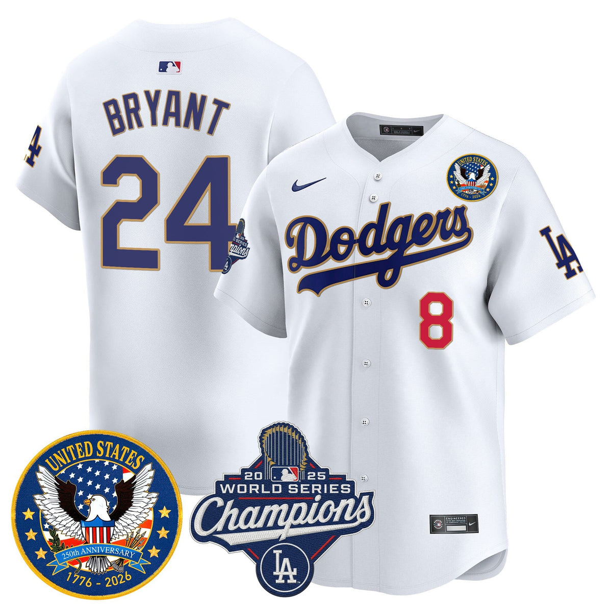 Men's Dodgers 2025 World Series Champions & America 250th Patch Vapor Premier Limited Jersey - All Stitched