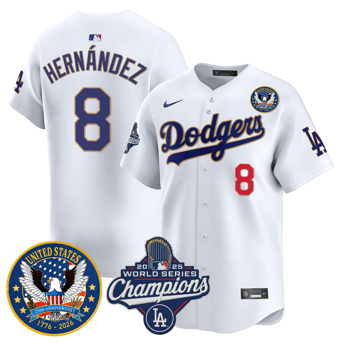 Men's Dodgers 2025 World Series Champions & America 250th Patch Vapor Premier Limited Jersey - All Stitched