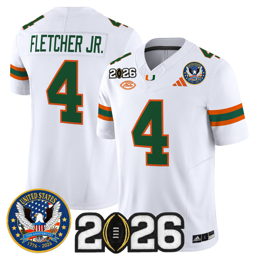 Men's Miami Hurricanes "United States 250th Anniversary & 2026 CFP Final Patch" Vapor Limited Jersey - All Stitched