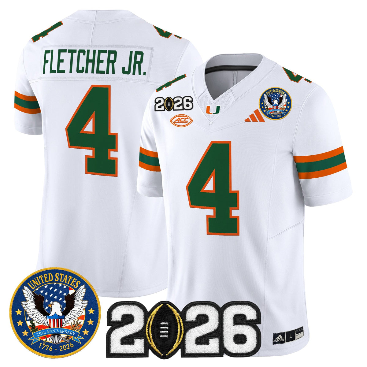 Men's Miami Hurricanes "United States 250th Anniversary & 2026 CFP Final Patch" Vapor Limited Jersey - All Stitched