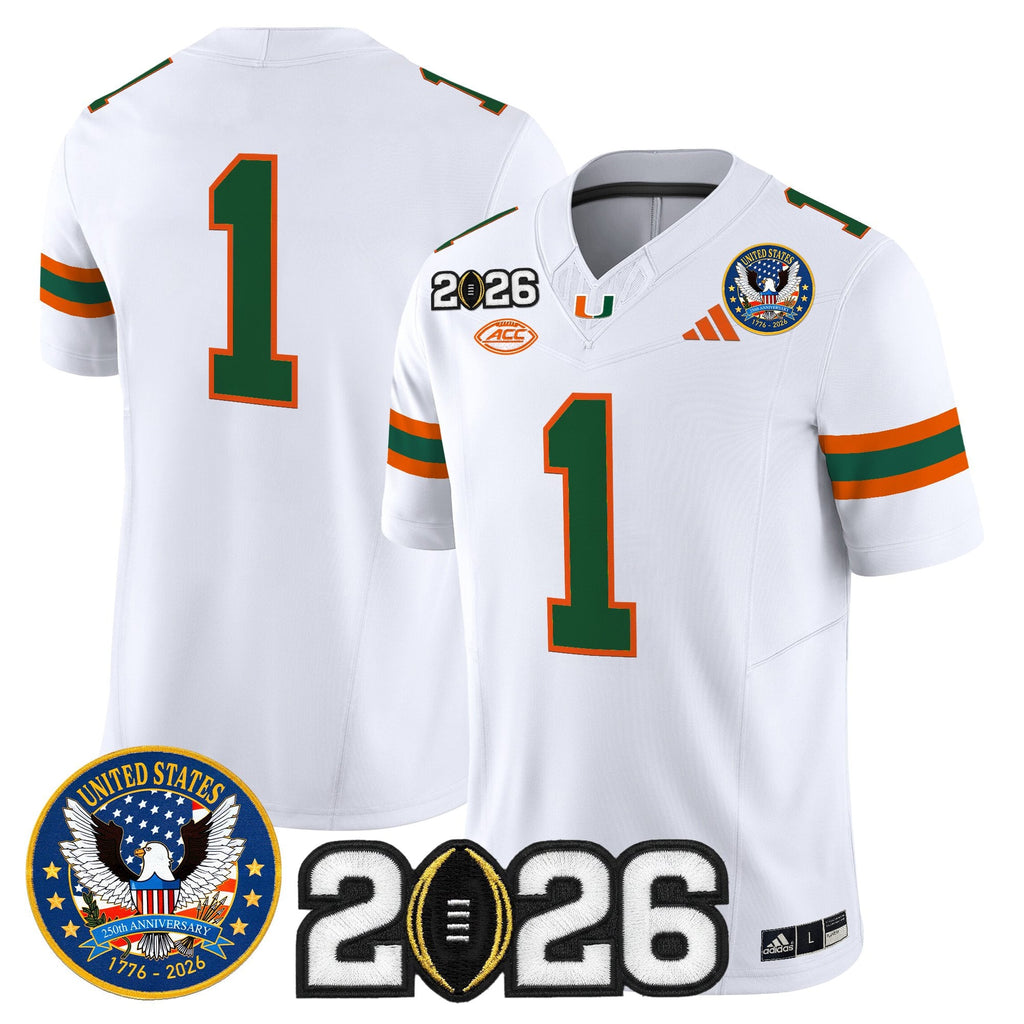 Men's Miami Hurricanes "United States 250th Anniversary & 2026 CFP Final Patch" Vapor Limited Jersey - All Stitched