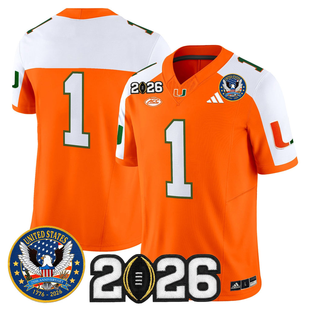 Men's Miami Hurricanes "United States 250th Anniversary & 2026 CFP Final Patch" Vapor Limited Jersey - All Stitched