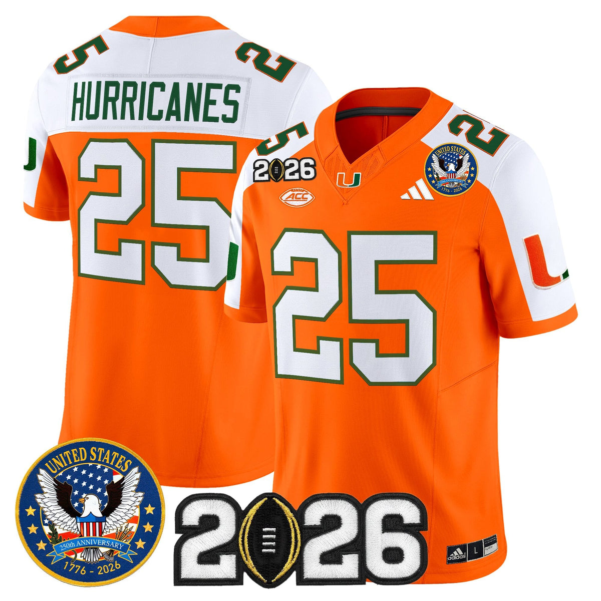 Men's Miami Hurricanes "United States 250th Anniversary & 2026 CFP Final Patch" Vapor Limited Jersey - All Stitched