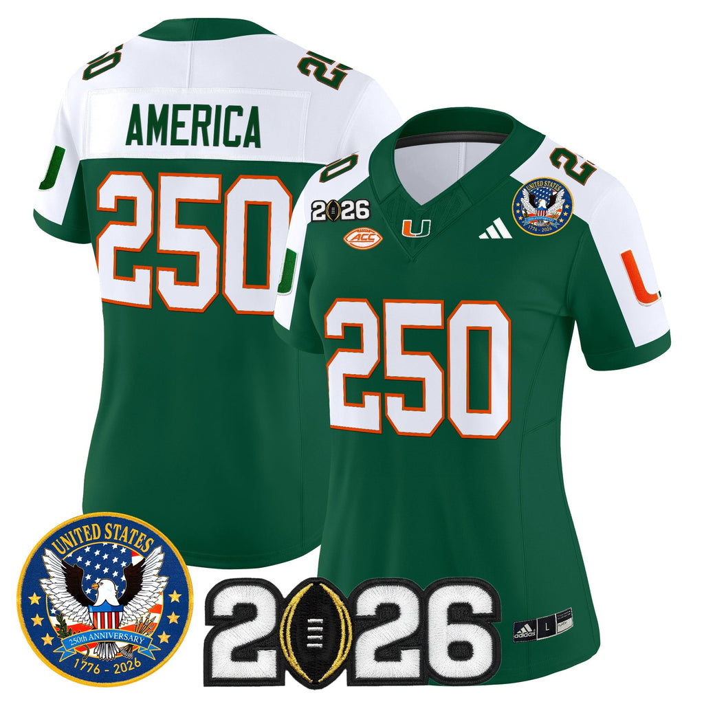 Women's Miami Hurricanes "United States 250th Anniversary & 2026 CFP Final Patch" Vapor Limited Jersey - All Stitched