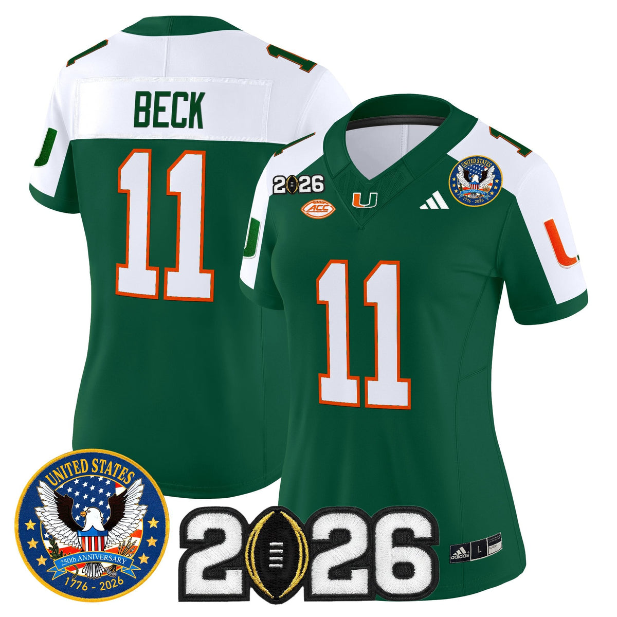 Women's Miami Hurricanes "United States 250th Anniversary & 2026 CFP Final Patch" Vapor Limited Jersey - All Stitched