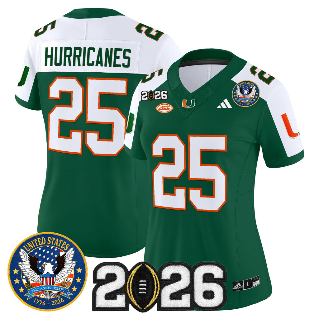 Women's Miami Hurricanes "United States 250th Anniversary & 2026 CFP Final Patch" Vapor Limited Jersey - All Stitched