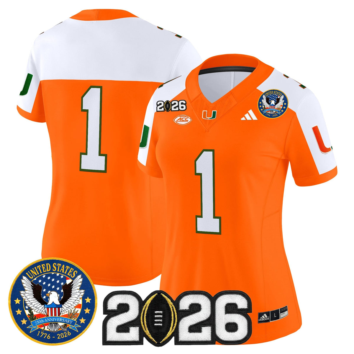 Women's Miami Hurricanes "United States 250th Anniversary & 2026 CFP Final Patch" Vapor Limited Jersey - All Stitched