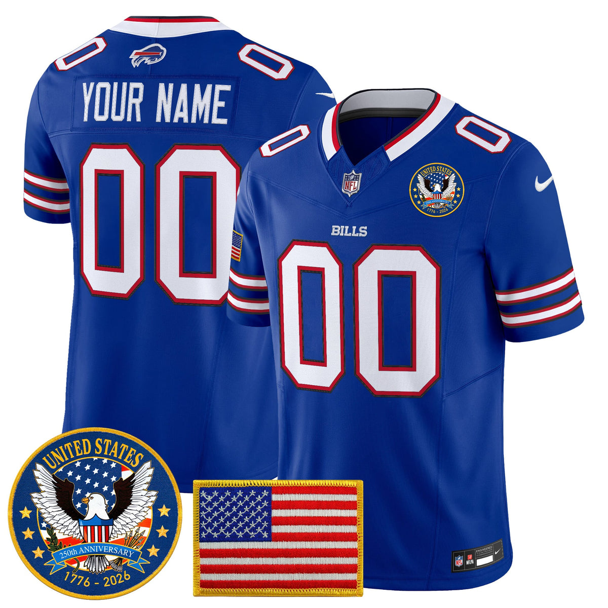 Buffalo Bills "United States 250th Anniversary Patch" Vapor Limited Custom Jersey - All Stitched