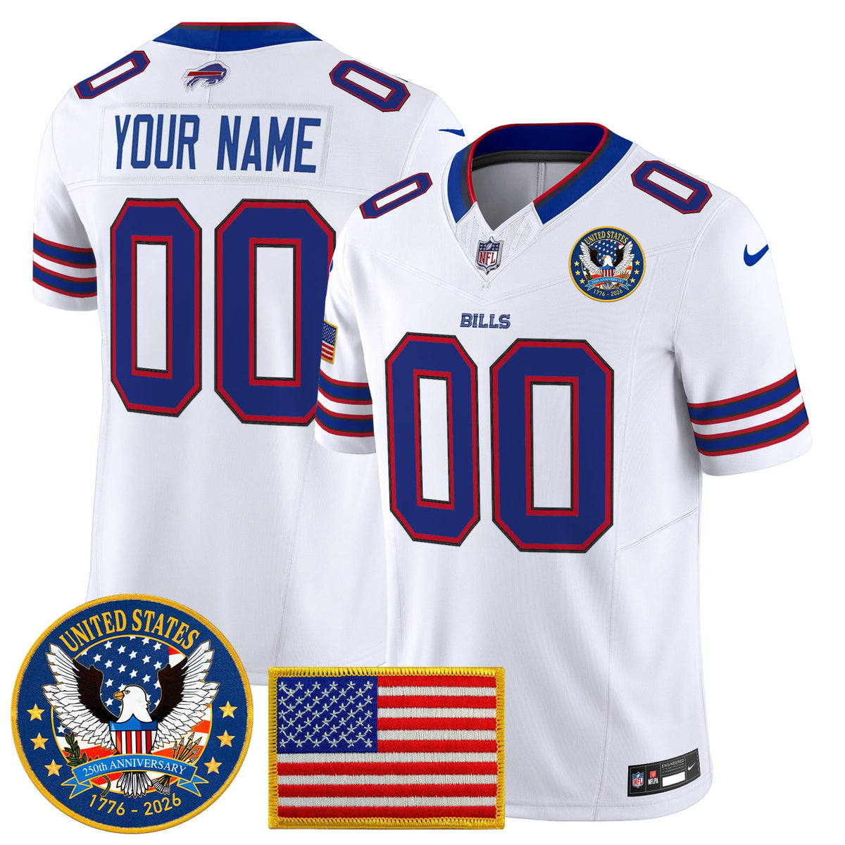 Buffalo Bills "United States 250th Anniversary Patch" Vapor Limited Custom Jersey - All Stitched