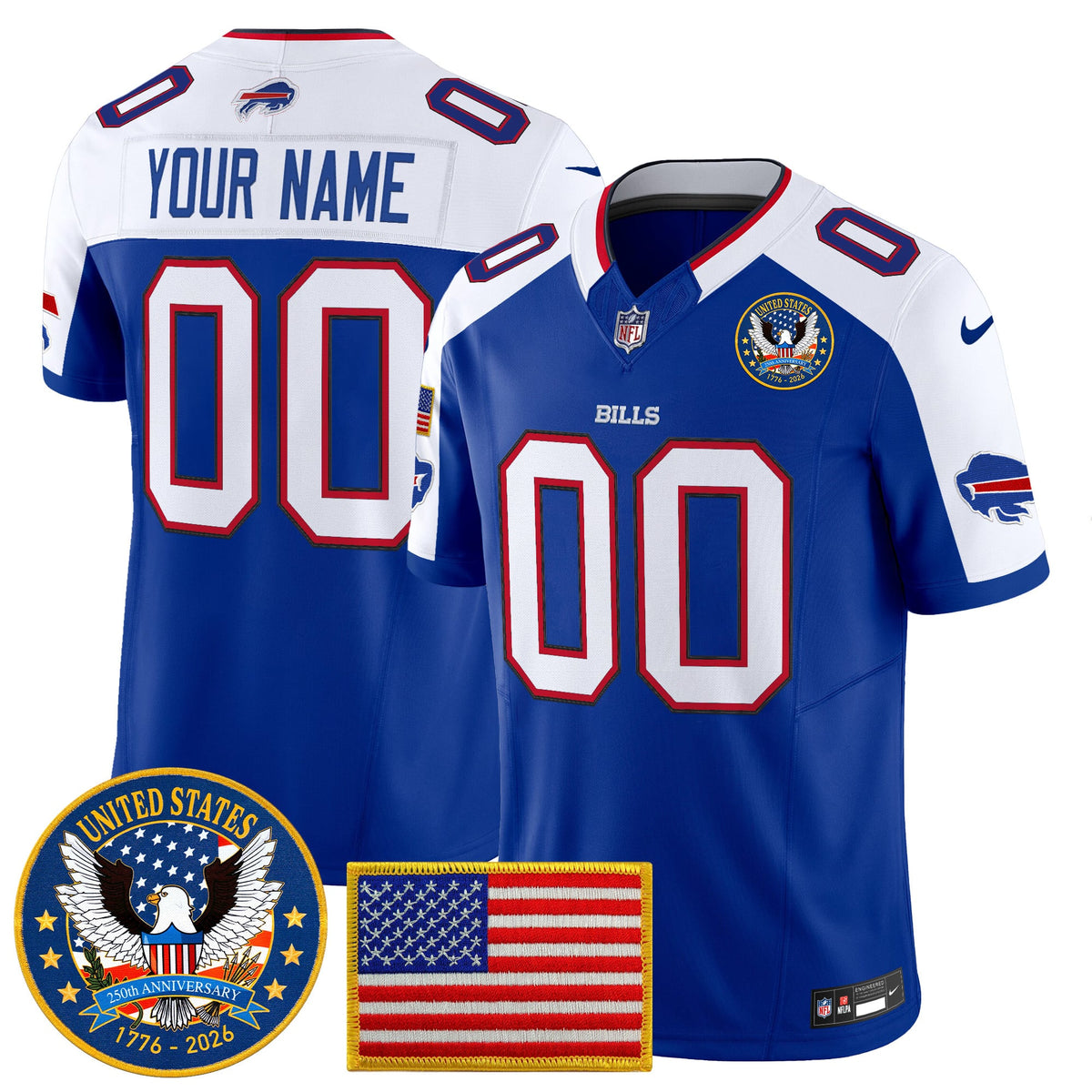 Buffalo Bills "United States 250th Anniversary Patch" Vapor Limited Custom Jersey - All Stitched