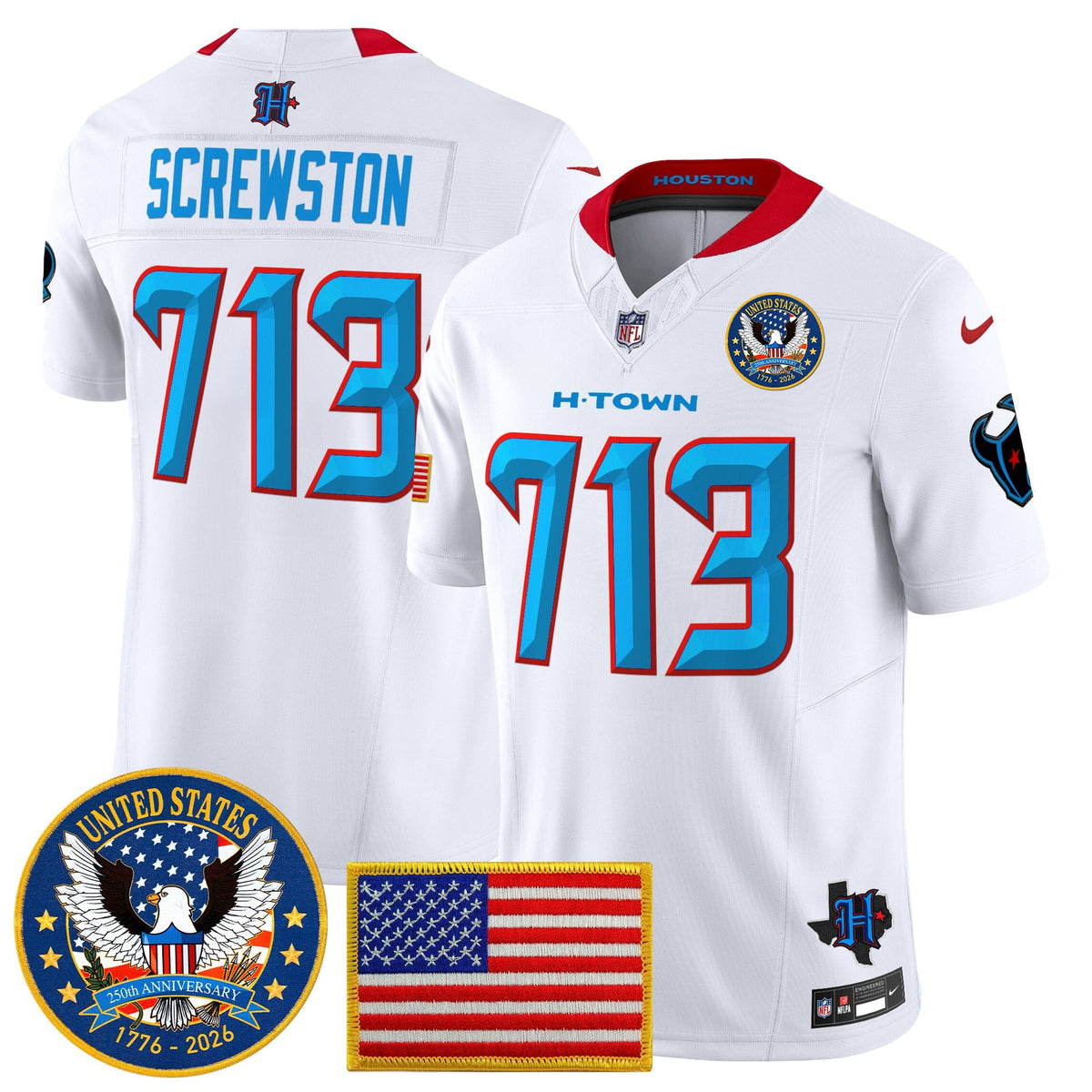Men's Houston Texans "United States 250th Anniversary Patch" Vapor Limited Jersey - All Stitched