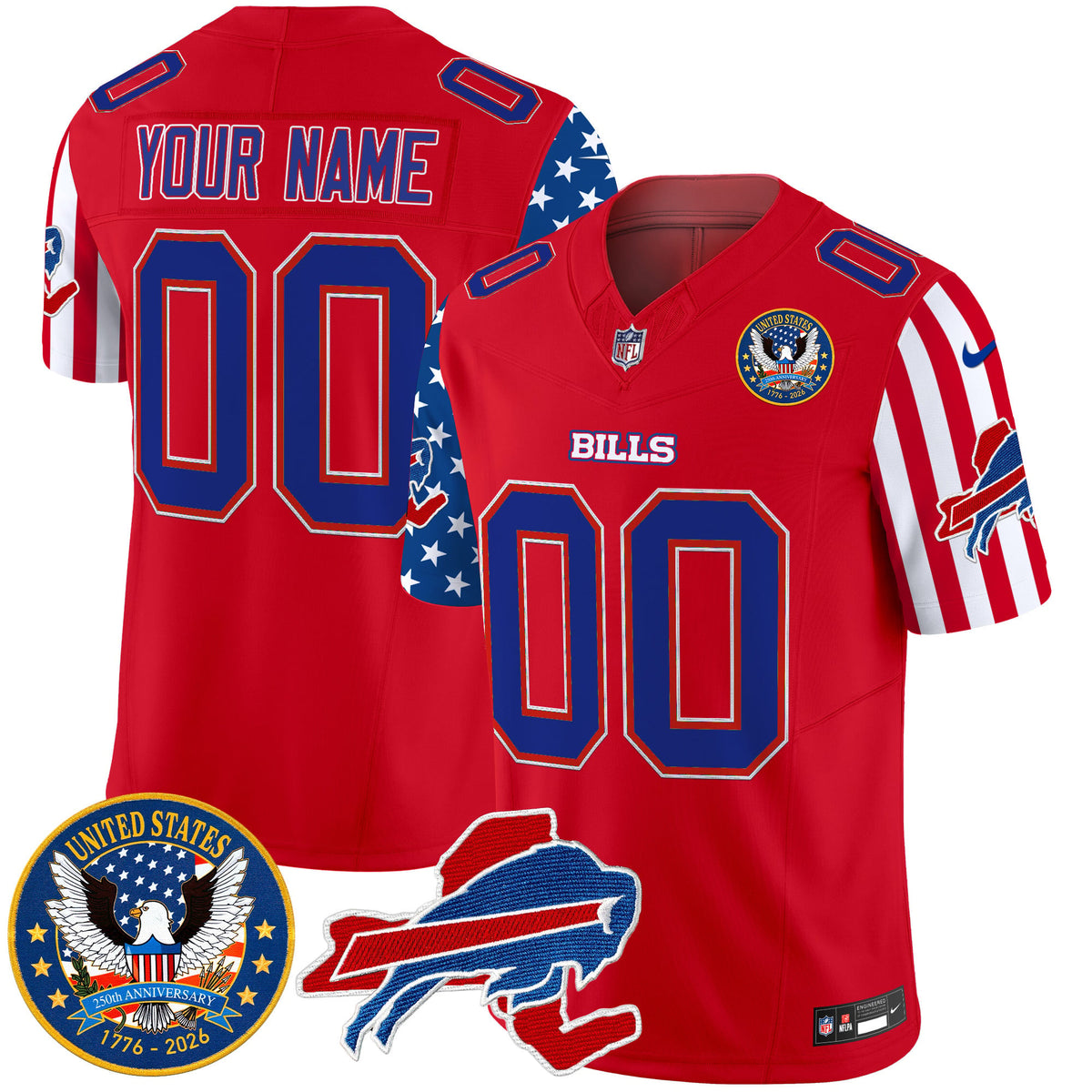 Buffalo Bills "America250 Edition" Style Vapor Limited Custom Jersey - All Stitched